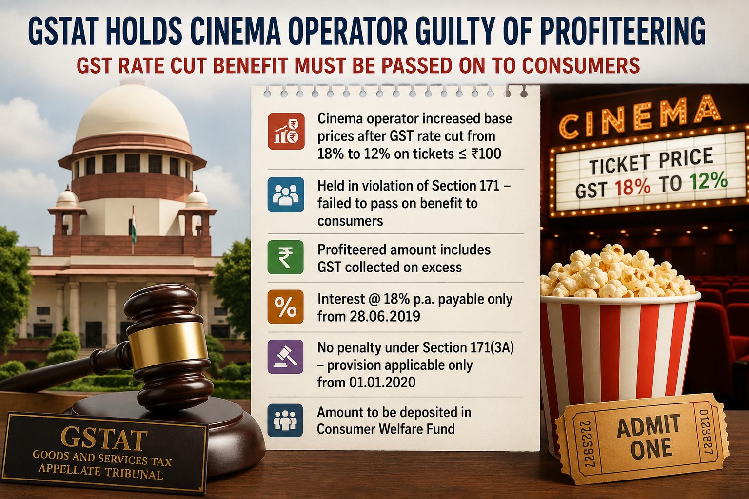 GSTAT Upholds Profiteering Charge for Retaining Benefit of GST Reduction on Movie Tickets
